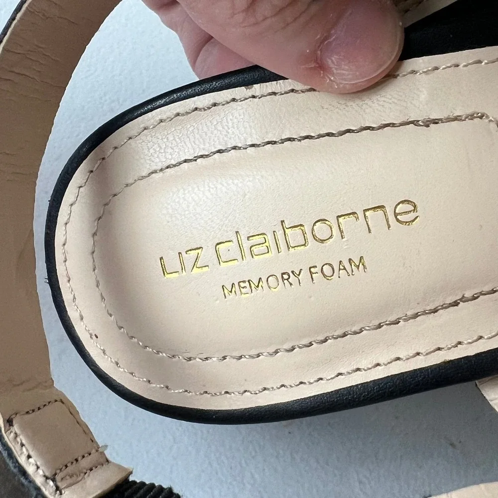 Liz Claiborne Women's Block Heel Sandals‎ Black Ankle Strap Size 7.5 NWOT